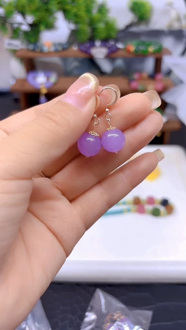 翡翠14K金镶嵌耳饰DIY款E795