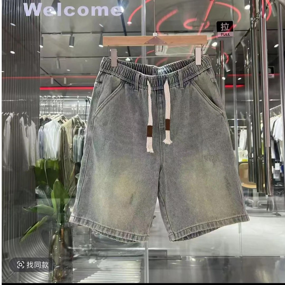 (C-26022)#乐-牛仔潮牌宽松直筒百搭复古水洗ins五分裤