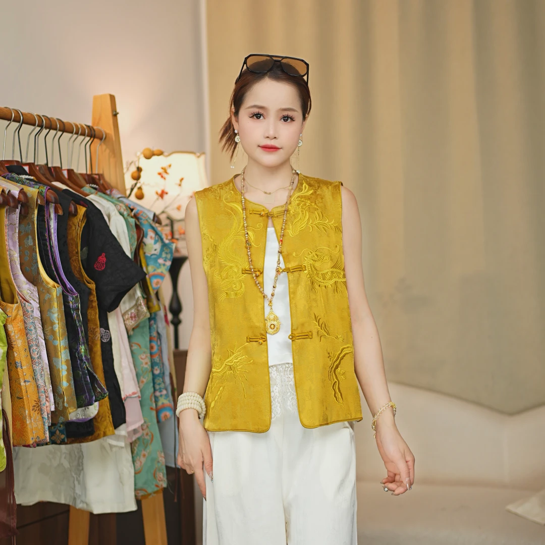 CHUNTIAN/椿锦国风【金绣】新中式宋锦提花时尚马甲