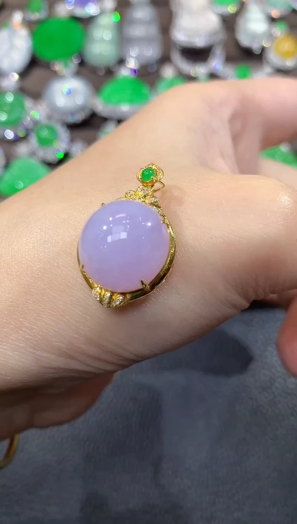 吊坠(不含链)18K金镶嵌翡翠C9 紫货有一定色差