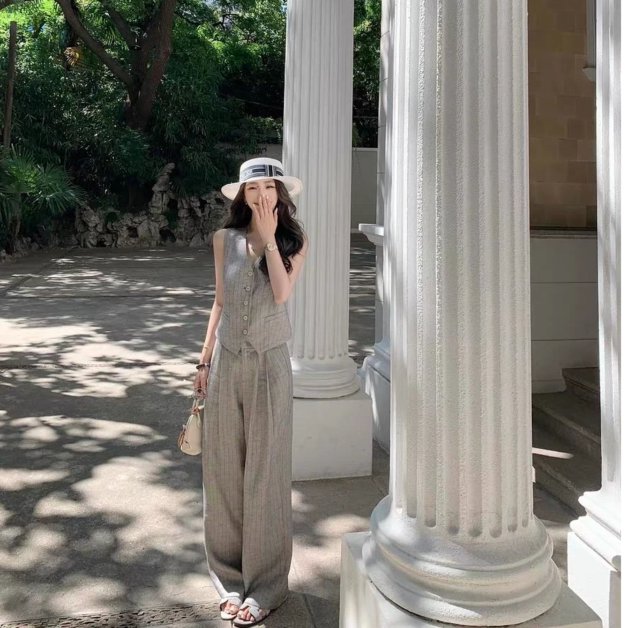 2025夏季新款时尚套装气质显瘦洋气休闲百搭性感辣妹外穿马甲长裤