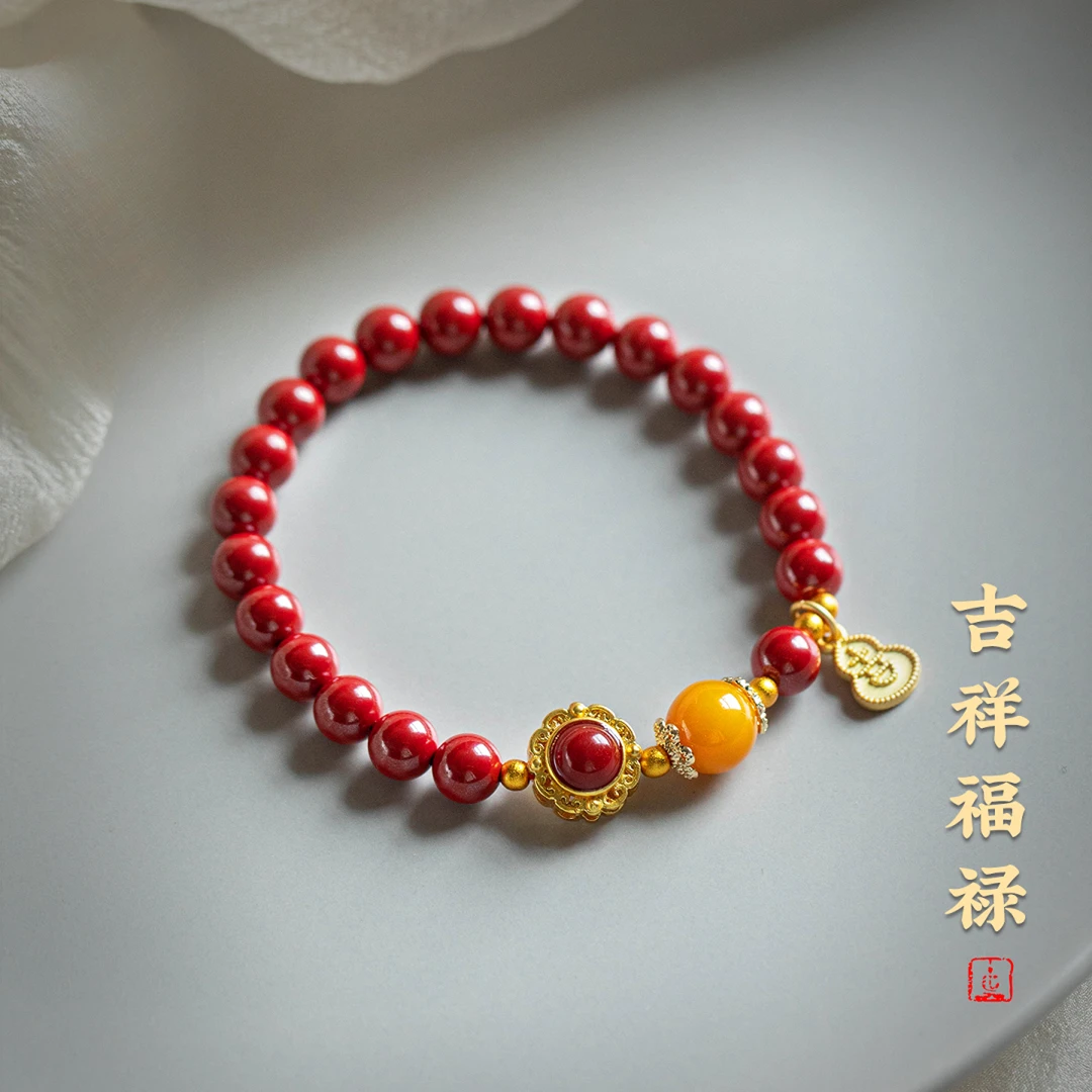 天然辰砂原创天然朱砂手串葫芦原矿招财手链纯天然辰砂多圈手链