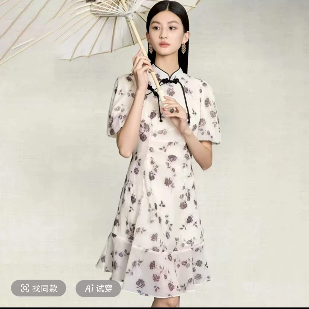 中国风改良旗袍短款粉色裙子