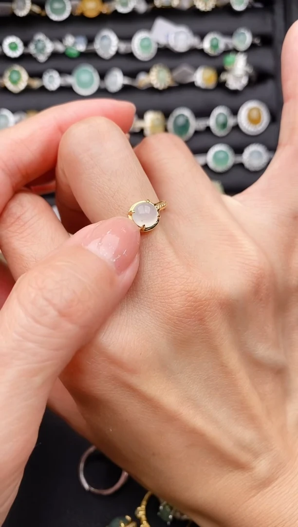 【闪购商品】翡翠戒指银S925镶嵌缅甸天然A货翡翠111   6-10