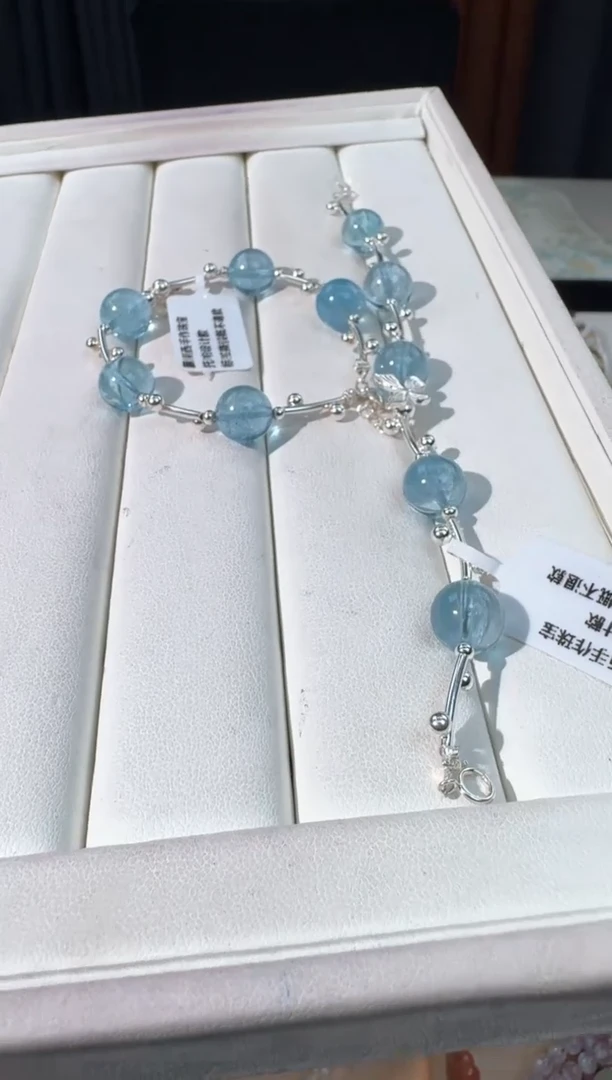 银S925镶嵌手链托帕石蓝托帕直管设计款发货多样性发其一