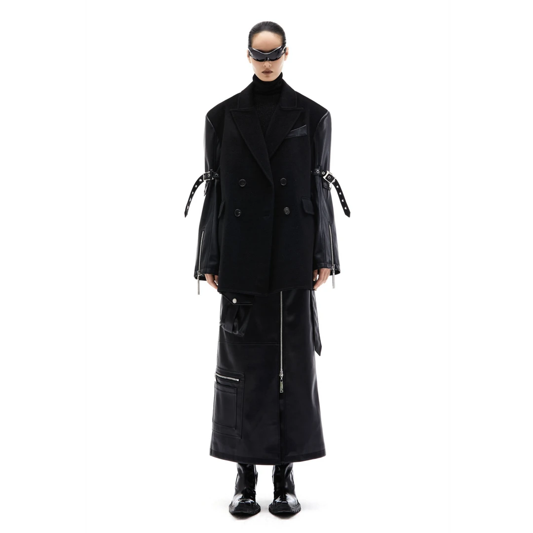 KUNSWEAR「创始人黑标系列」拼接时尚气质百搭西装外套女 618002040