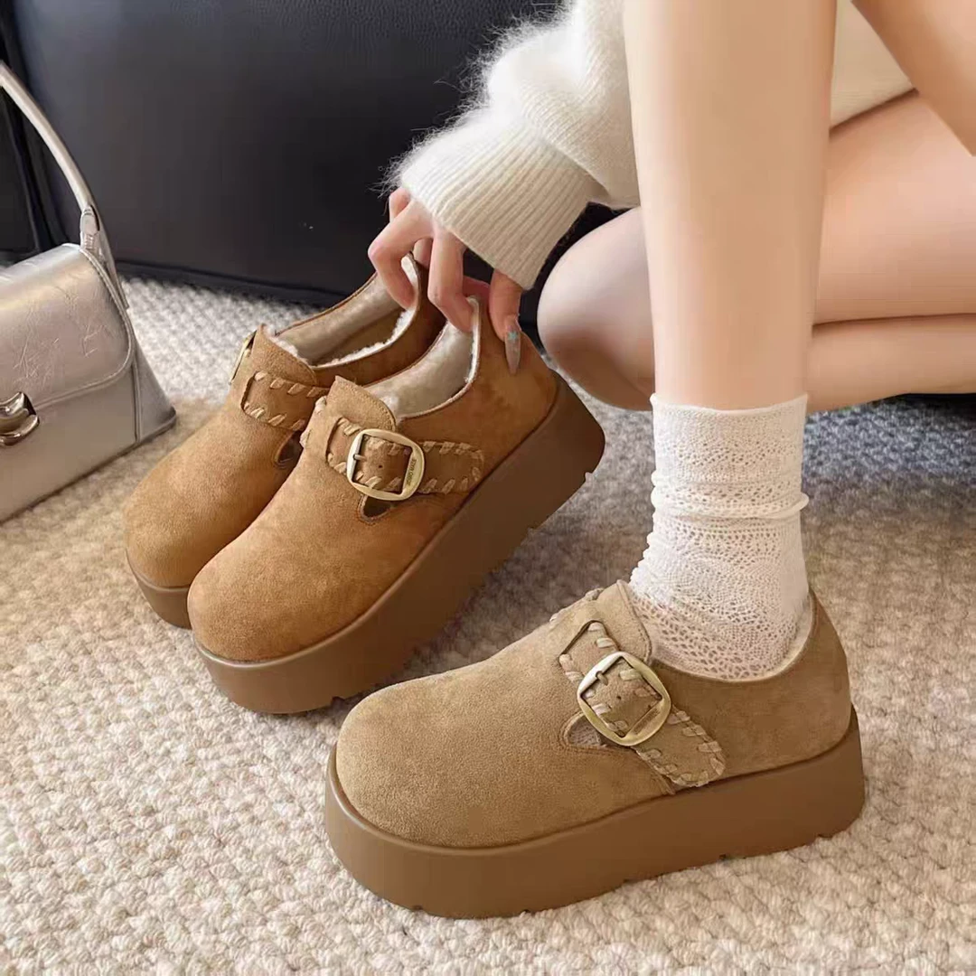 小敏家 复古花纹扣设计感全包勃肯鞋 新款厚底洋气刺绣编织乐福鞋