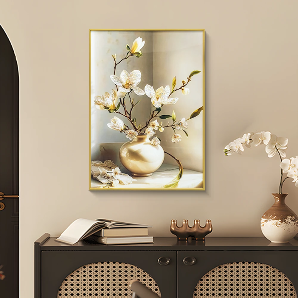 益师傅简约卧室洗手间装饰画高级感轻奢高档晶瓷镶钻挂画花瓶5070