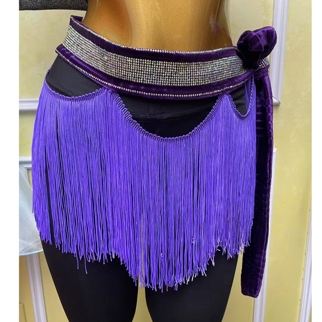 舞姿翼时尚肚皮舞新款紫色流苏臀巾（主链长84cm宽28cm总长170cm)