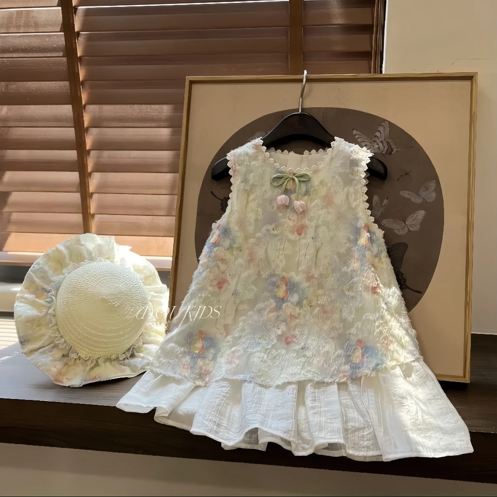 儿童碎花国风蕾丝连衣裙多巴胺穿搭女宝宝夏季新款甜美花卉公主裙