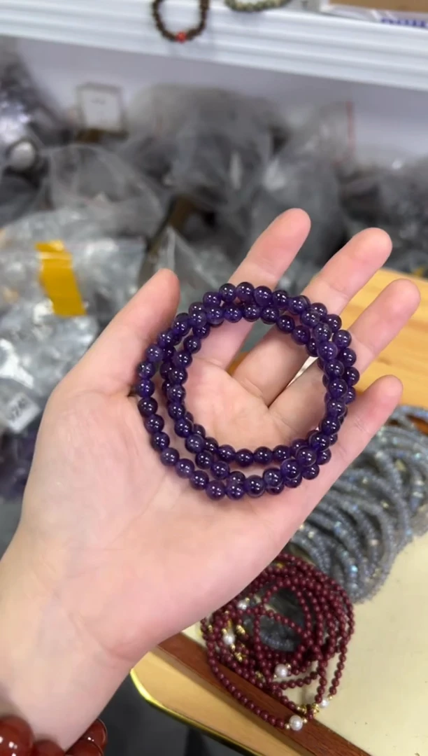 【闪购商品】水晶手链未镶嵌紫水晶圆珠多圈6MM[0426]