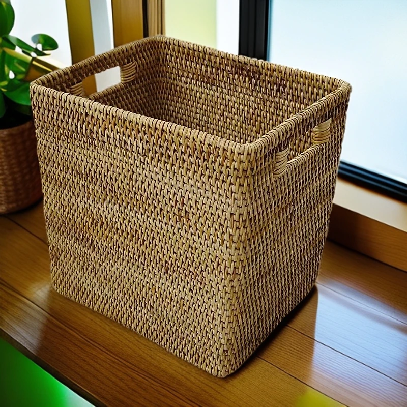 天然植物真藤纯手工编织衣物收纳筐玩具提手方筐32*27*33cm