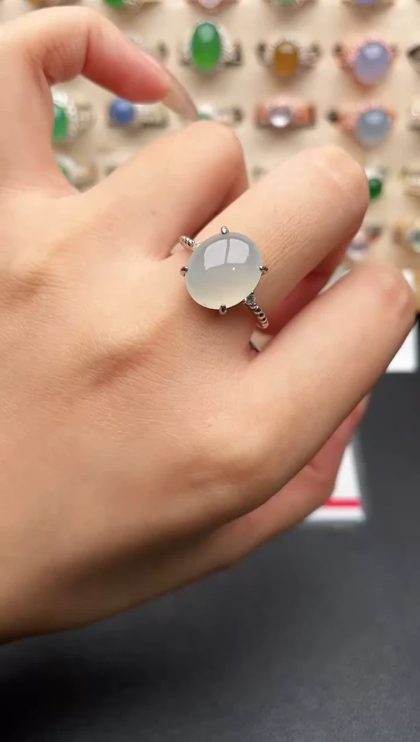 银S925镶嵌戒指翡翠一物一证一礼盒