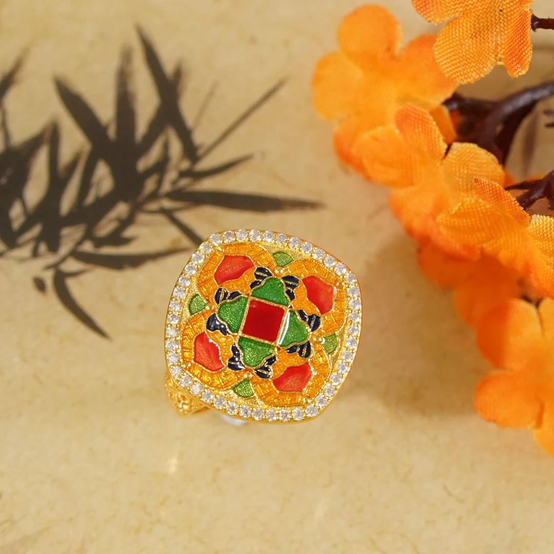 足银戒指 古法工艺足银999螺钿戒指 0048