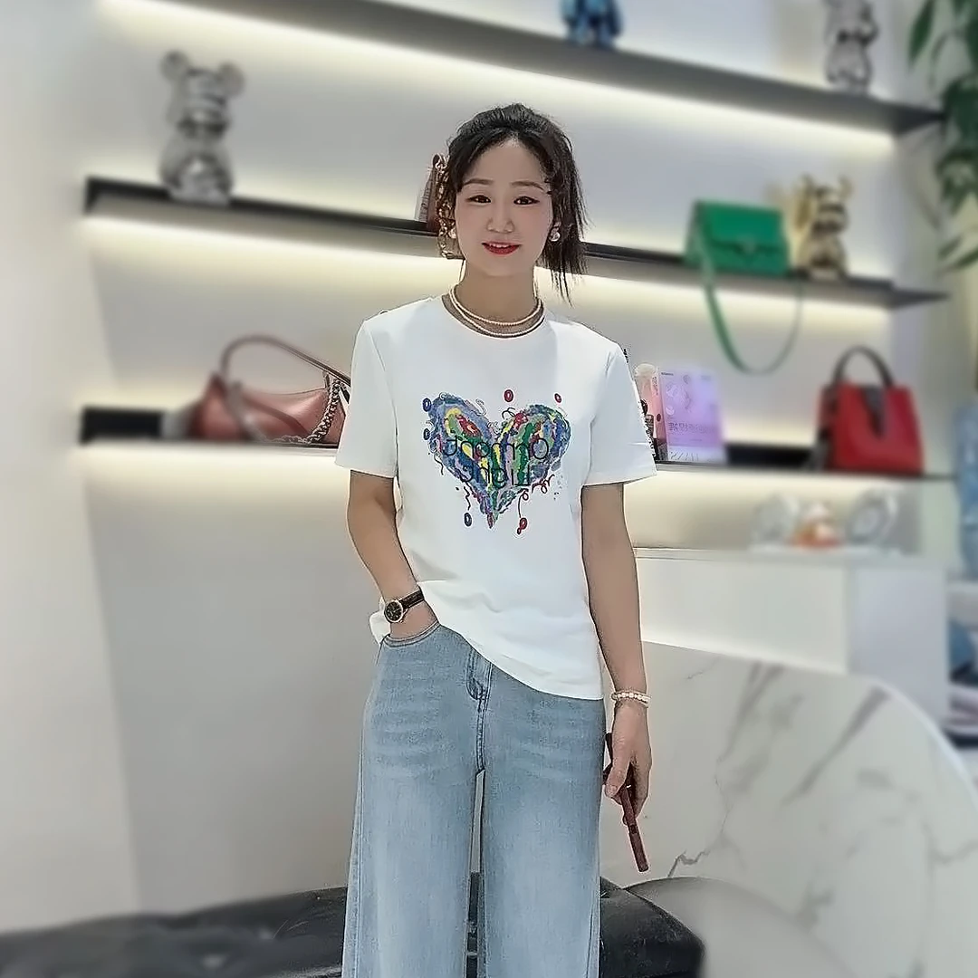 新款印花常规款短袖彩绘耐磨常规耐脏圆领字母极简风T恤吸汗时尚