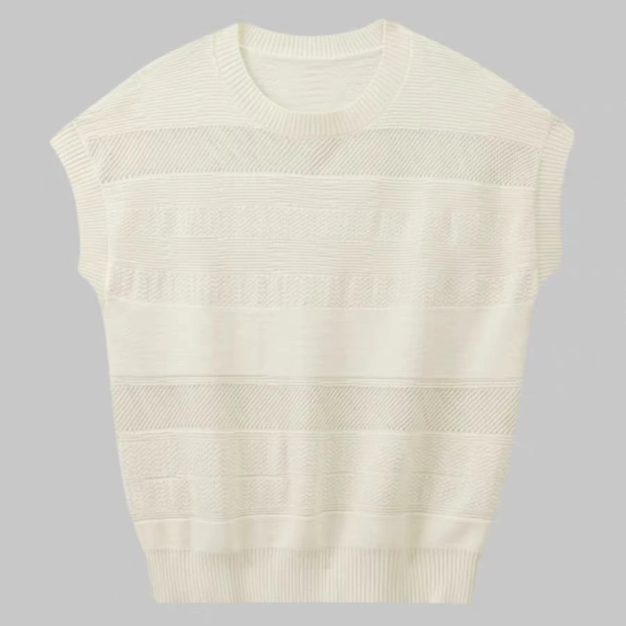 【24457】浮雕美学100羊毛夏季新款圆领肌理感飞机袖针织衫女