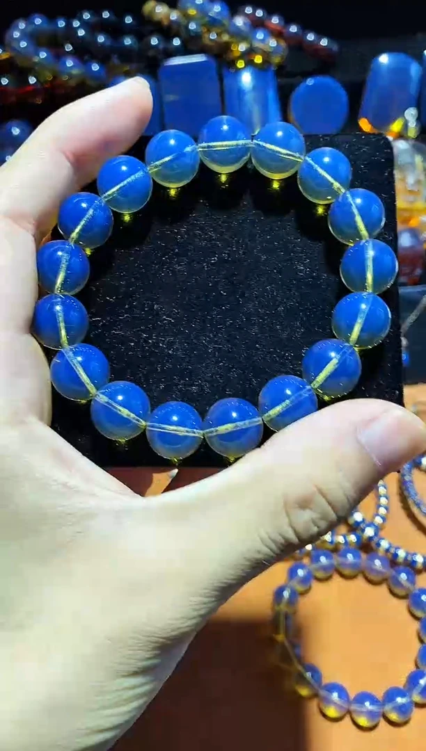 蓝珀未镶嵌珠宝奇石12MMS级蓝珀手串