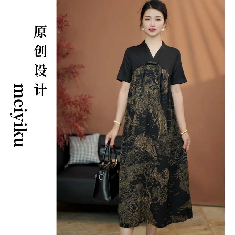 2025夏季新款连衣裙遮肉显瘦洋气新中式碎花流苏盘扣时尚