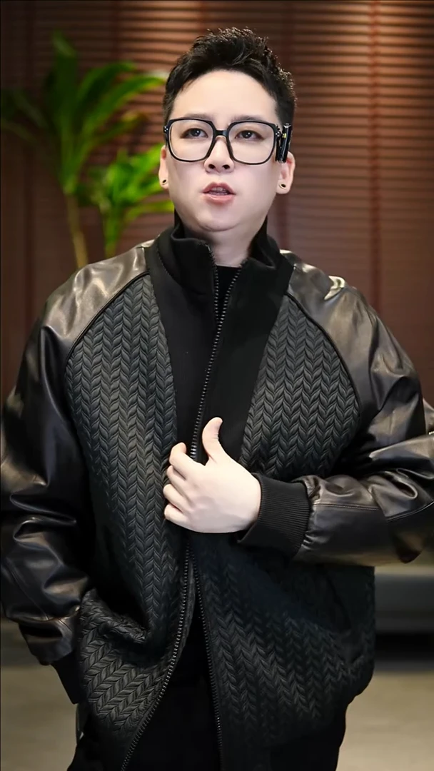 56码（175-195斤）麦穗款加棉真皮拼接夹克