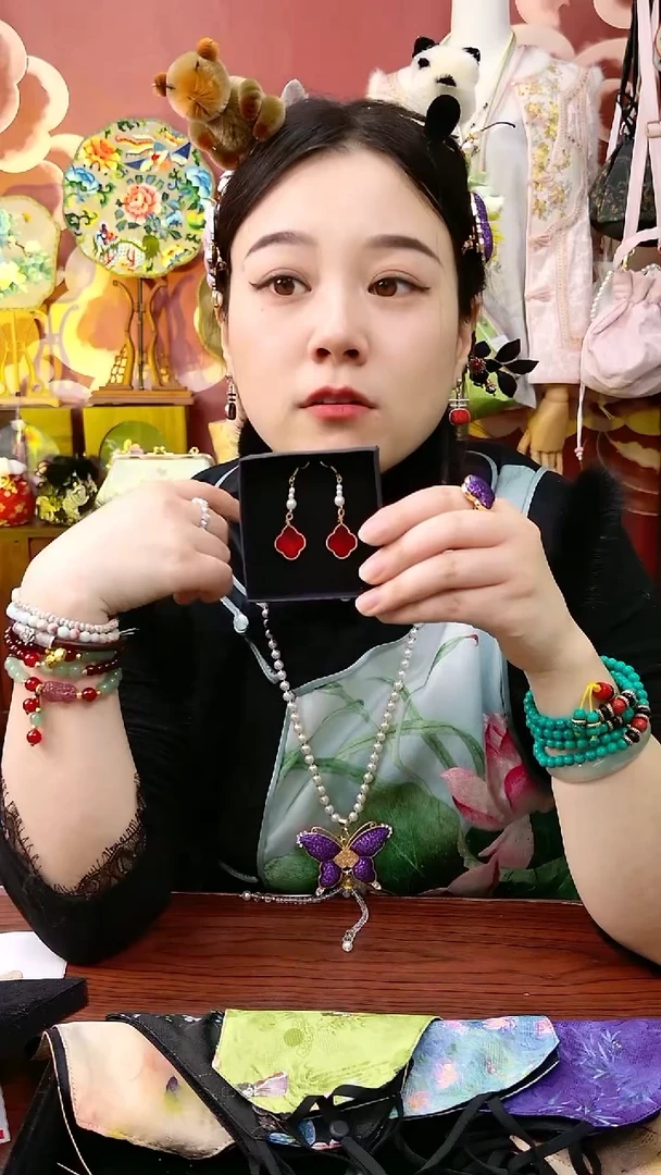 纯铜合金琉璃非遗绒花耳钩