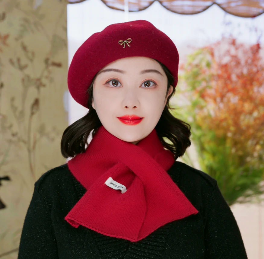 爆款冬贝雷帽时尚百搭女士网红韩版气质高级金属标装饰复古显脸小