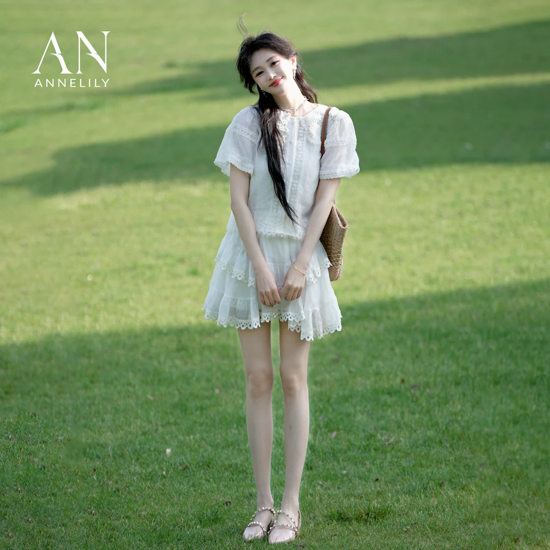 ANNELILY安琪琪【白菲】新款轻奢百搭休半裙套装AT2504075