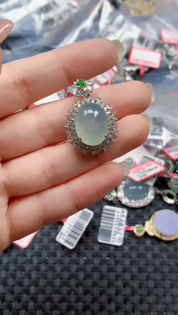 银S925镶嵌戒指翡翠天然A货缅甸翡翠