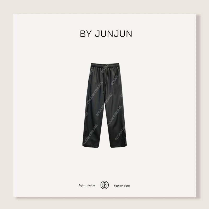 ByJunjun【明治黑巧】直筒薄绒皮裤秋冬保暖防风休闲裤