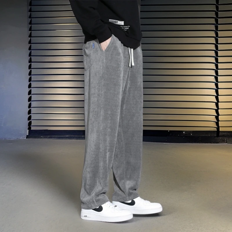 仓石一树潮牌日系雪尼尔裤子男秋冬季加绒百搭宽松直筒阔腿休闲裤