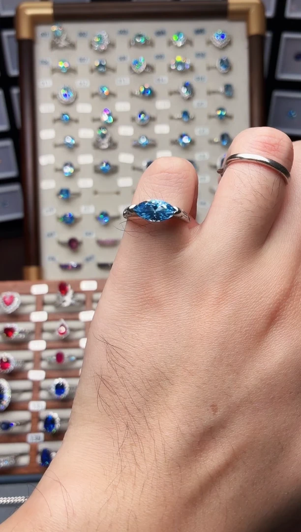 银S925镶嵌戒圈海蓝宝石00