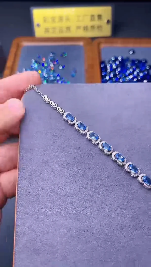 海蓝宝石手链银S925镶嵌00000