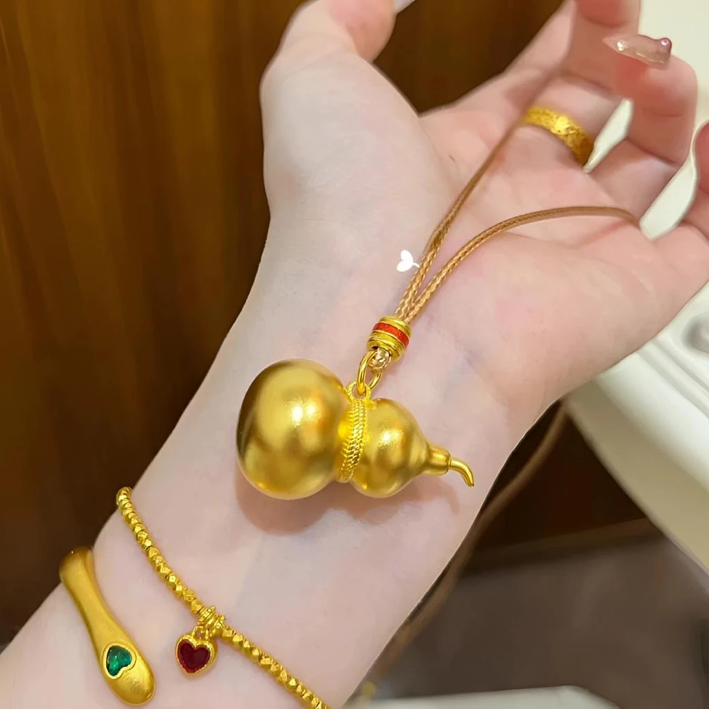 铜合金锆石吊坠 铜合金项链古法复古光面手工葫芦吊坠