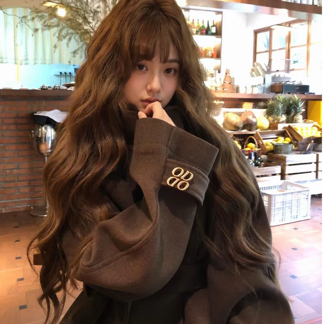 羽绒呢子大衣2025冬季新款显高级感复古立领收腰系带外套气质上衣