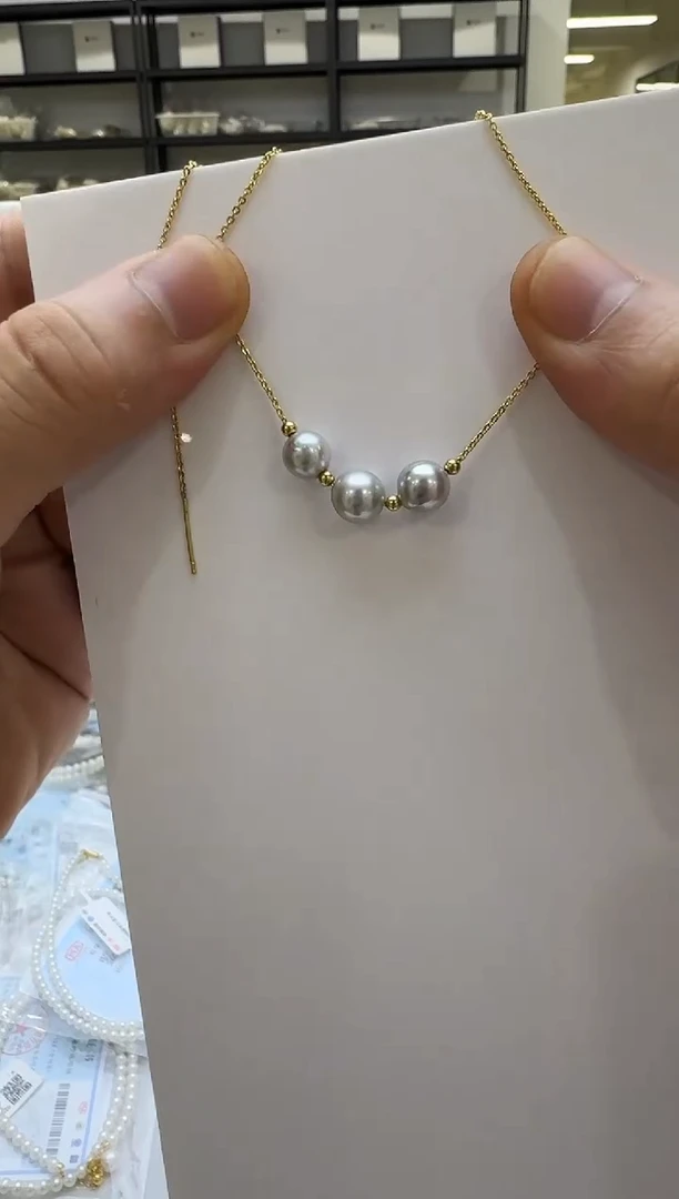 海水珍珠18K金镶嵌吊坠(赠链)7-8mm 微笑链