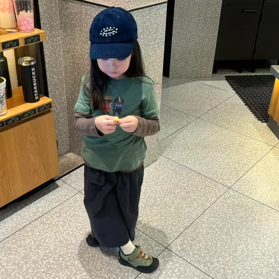 壹妈童装女童休闲套装2025秋季新款洋气儿童绿色假两件上衣阔腿裤