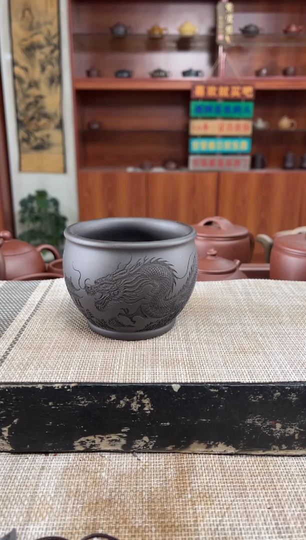 茶杯紫砂石黄刻龙缸杯主人杯泡沫装