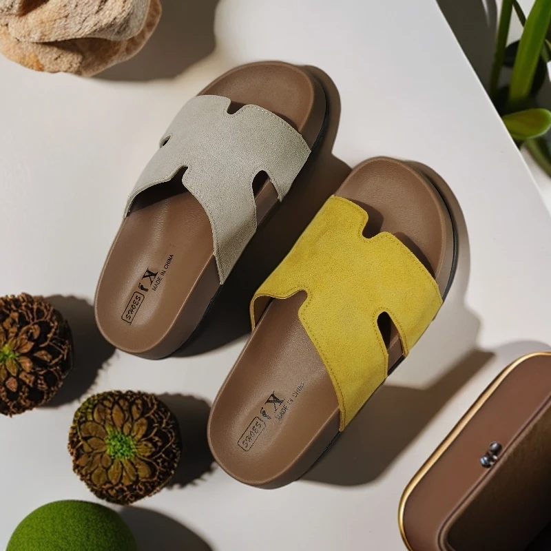 250606岩舒适纯色沙滩时尚休闲沙滩鞋复古平底厚底磨砂