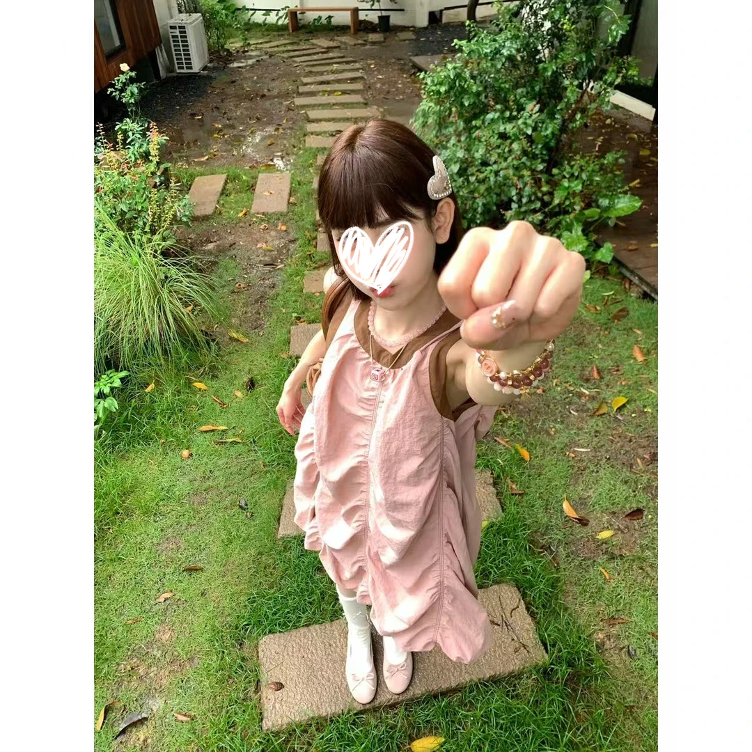 【行走的时髦精】夏季减龄拼接撞色无袖背心连衣裙女1547