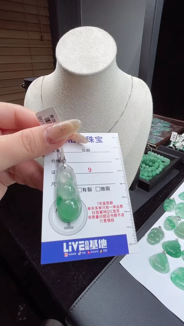 吊坠(赠链)银S925镶嵌石英质玉（非洲翠）4.62豆子