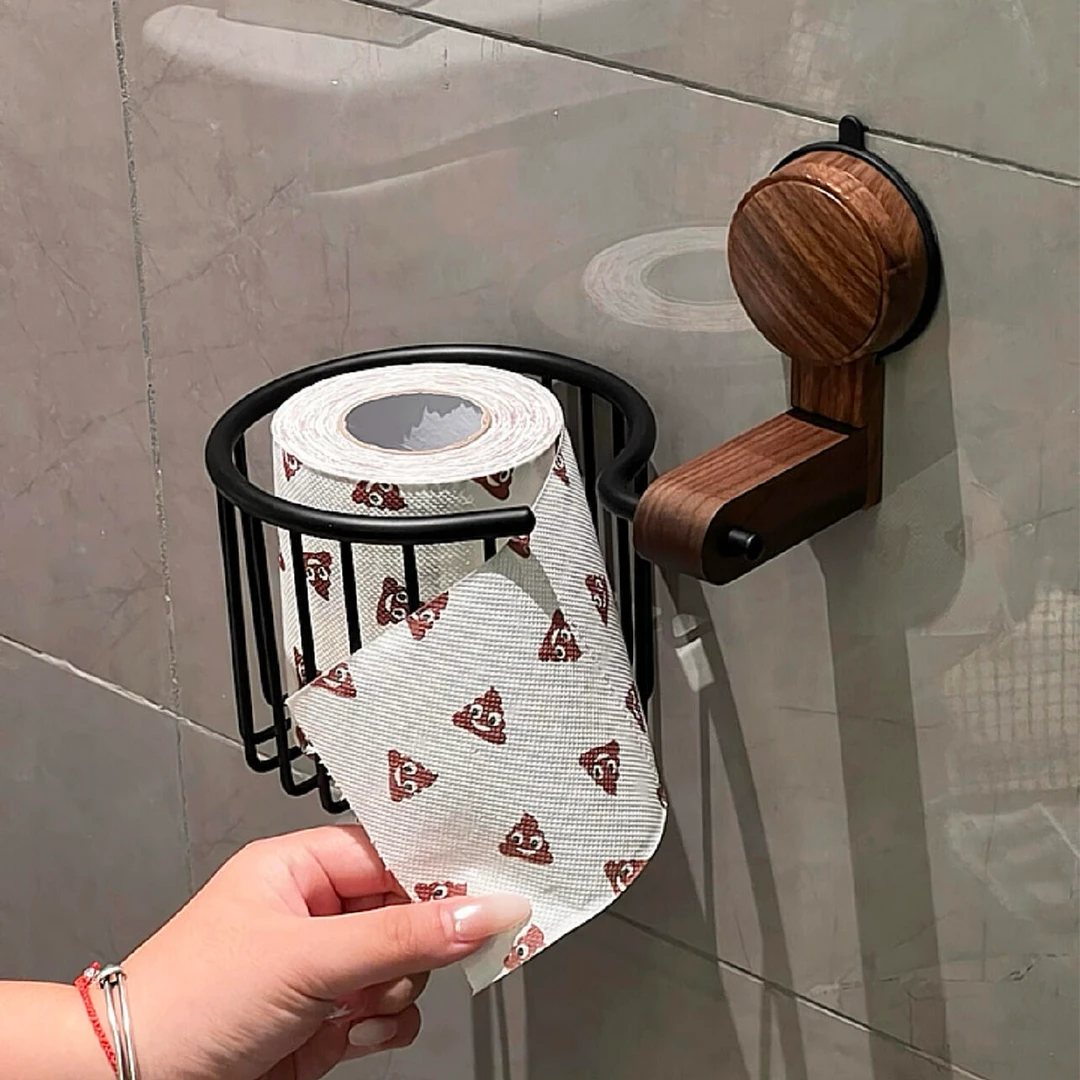 胡桃木吸盘纸巾置物架卷纸架免打孔卫生间浴室壁挂免打孔厕纸盒