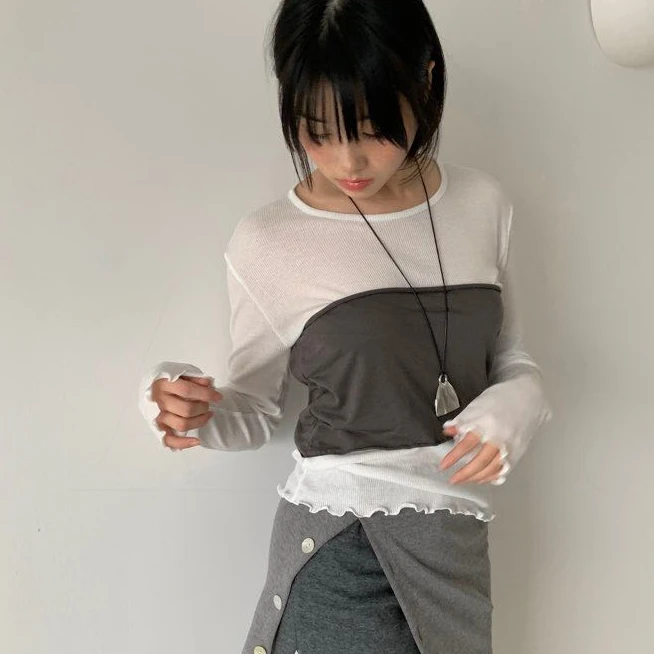 韩国正品 25春 小众设计感抹胸假两件上衣（N0退~）