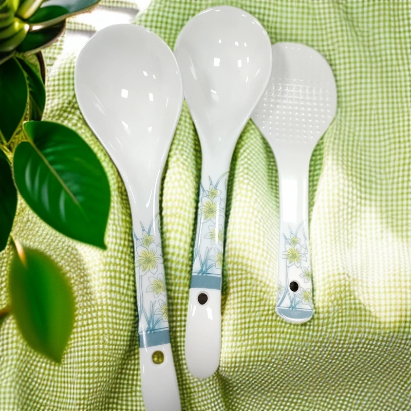 【景宝元陶瓷】景德镇水仙花大汤勺2个+饭勺SCNJ