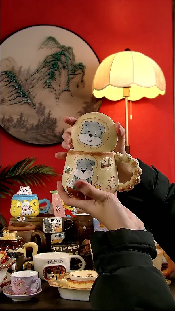 杯子陶DIY景德镇创意手工陶瓷卡通风雪纳瑞马克杯