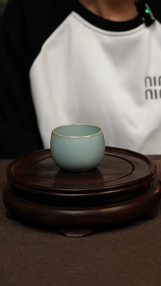 瓷片天青色全手工卧足禅定杯90ml微瑕不带礼盒