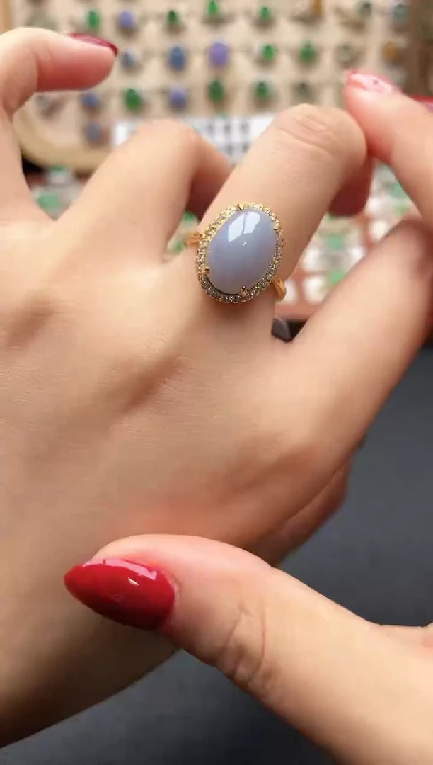 银S925镶嵌戒指翡翠一物一证一礼盒