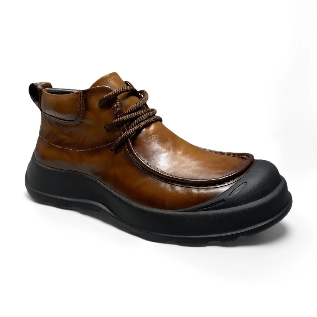 高帮休闲男鞋头层牛皮加绒保暖棉鞋秋冬新款厚底增高时尚马丁靴男