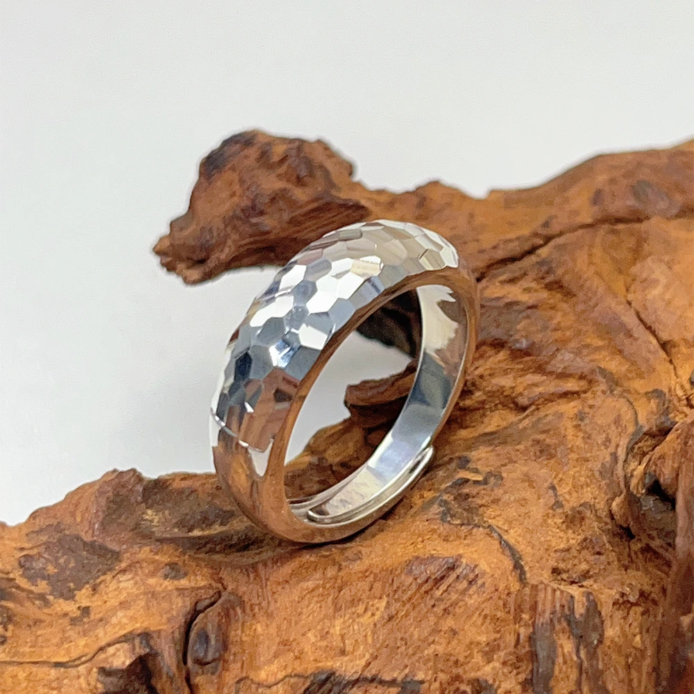 足银戒指 落霞银铺足银999锤纹碎碎冰戒指高级感男女轻奢食指戒