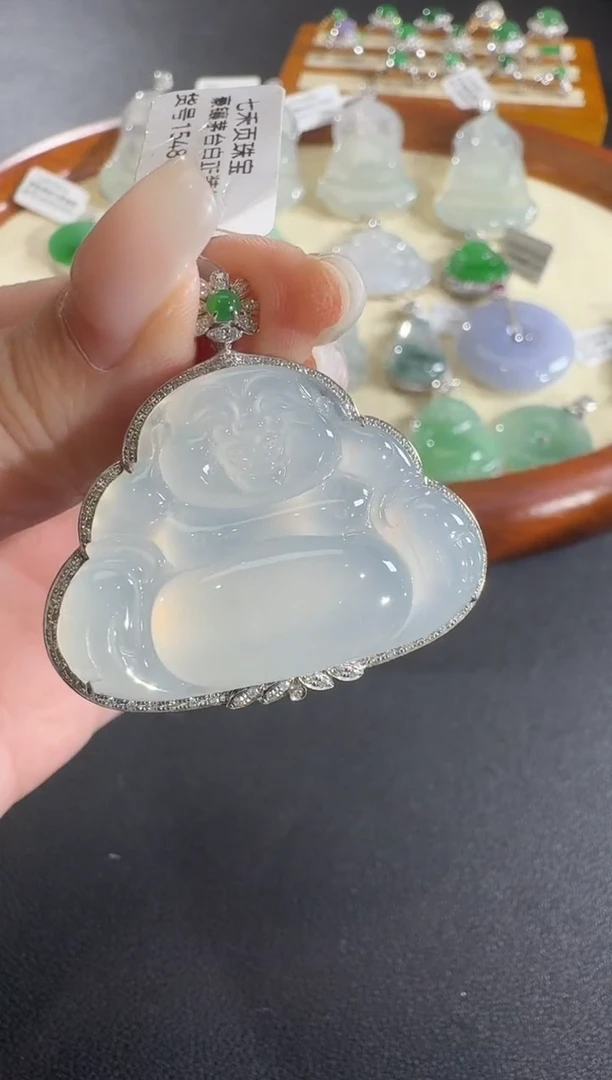 吊坠(不含链)18K金镶嵌翡翠【源头工厂】钻石镶嵌