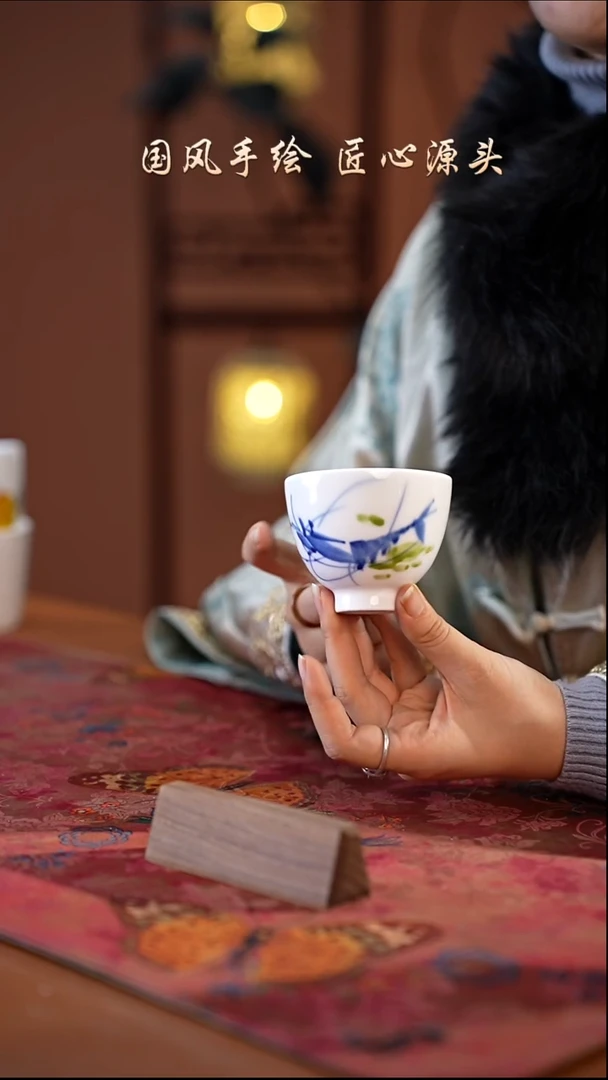 陶瓷景德镇釉中彩餐具鸡心杯100cc