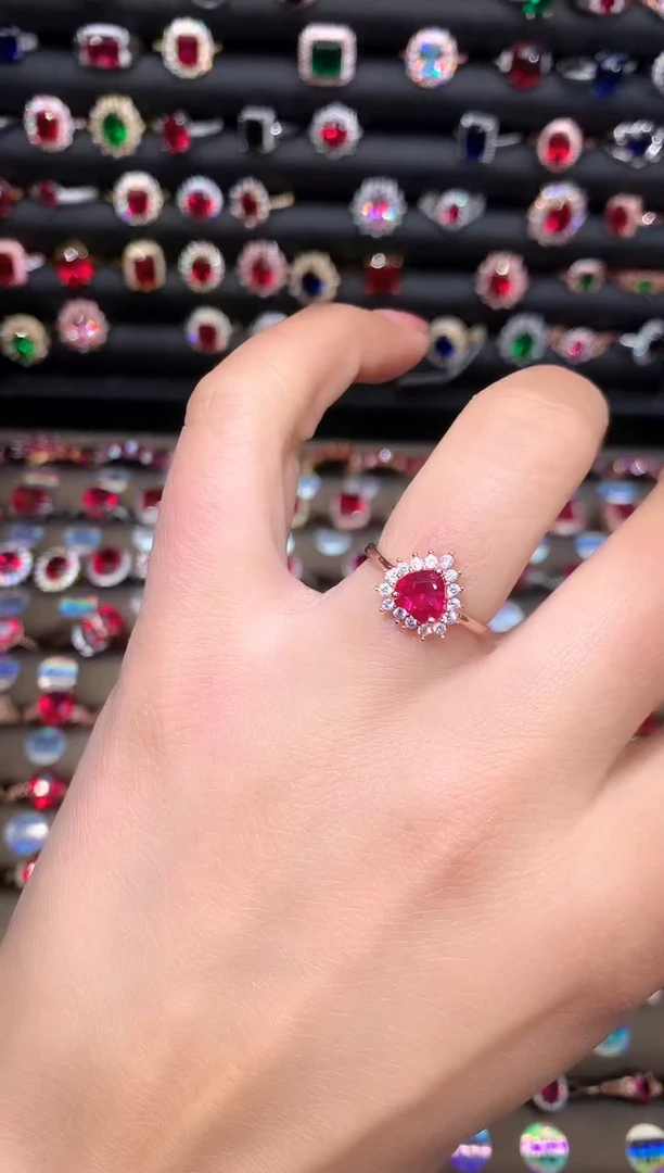 【闪购商品】红宝石戒指银S925镶嵌玫瑰金6